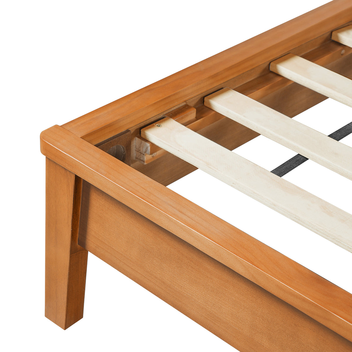 King Size solid wood platform bed frame with slatted supports in warm wood tone HouseOfZazla on Tampa Home & Garden Store