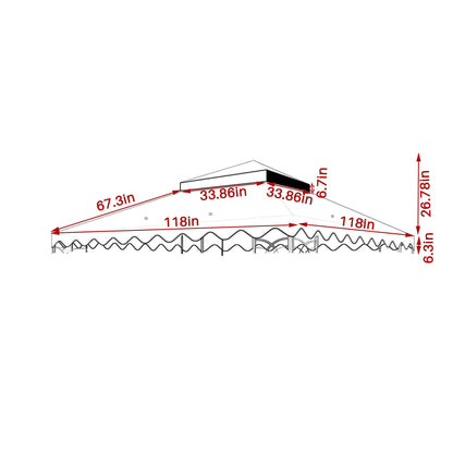 10x10 ft gazebo replacement canopy in brown with dimensioned schematic and measurements on Tampa Home & Garden Store