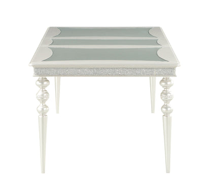 Maverick Dining Table Silver by HouseOfZazla; mirrored top with curved corner inlays on Tampa Home & Garden Store