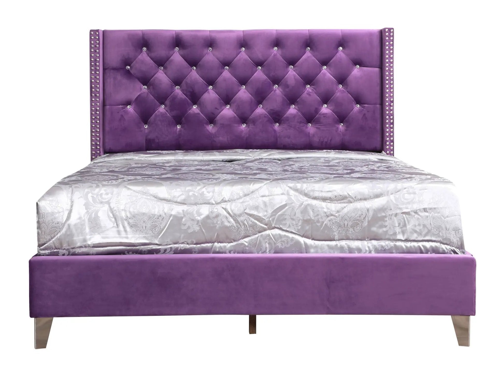Upholstered Nailhead Chic Bed purple velvet tufted with crystal studs Unique Piece Furniture on Tampa Home & Garden Store