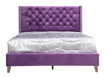 Upholstered Nailhead Chic Bed purple velvet tufted with crystal studs Unique Piece Furniture on Tampa Home & Garden Store