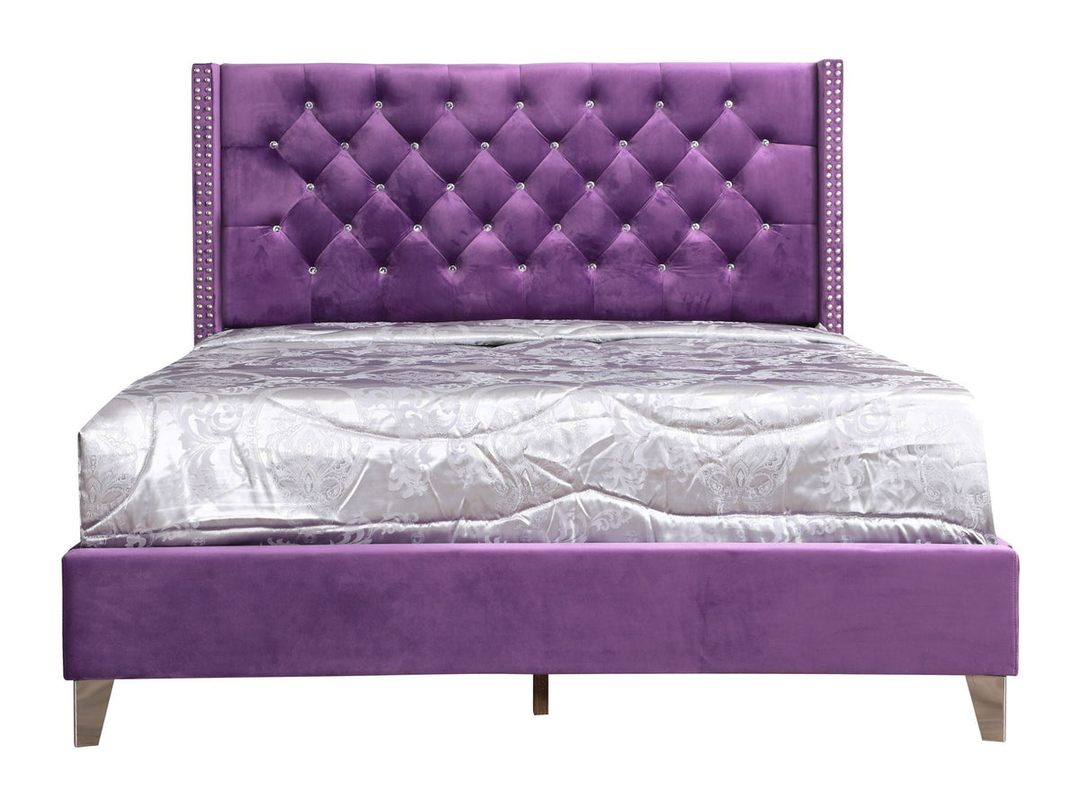 Upholstered purple velvet bed with diamond tufting and nailhead trim by HouseOfZazla on Tampa Home & Garden Store