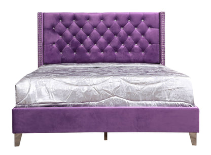 Upholstered purple velvet bed with diamond tufting and nailhead trim by HouseOfZazla on Tampa Home & Garden Store