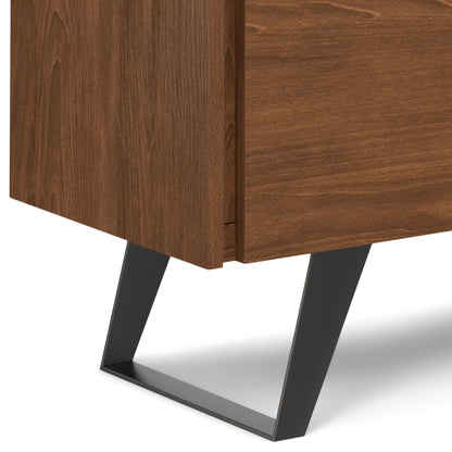 Lowry handcrafted medium storage cabinet with warm wood finish and angled black metal legs on Tampa Home & Garden Store