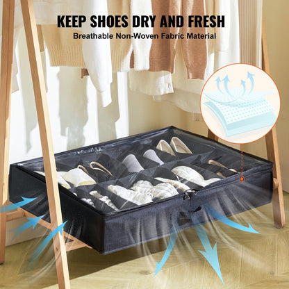 Sturdy under-bed shoe storage organizer set of 2 in black non-woven fabric by HouseOfZazla on Tampa Home & Garden Store