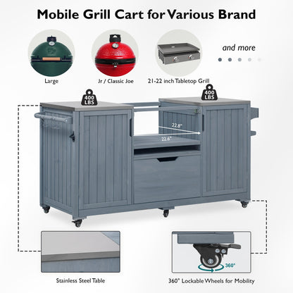 K&K 66.5-inch outdoor kitchen island for Big Green Egg, gray wood on Tampa Home & Garden Store