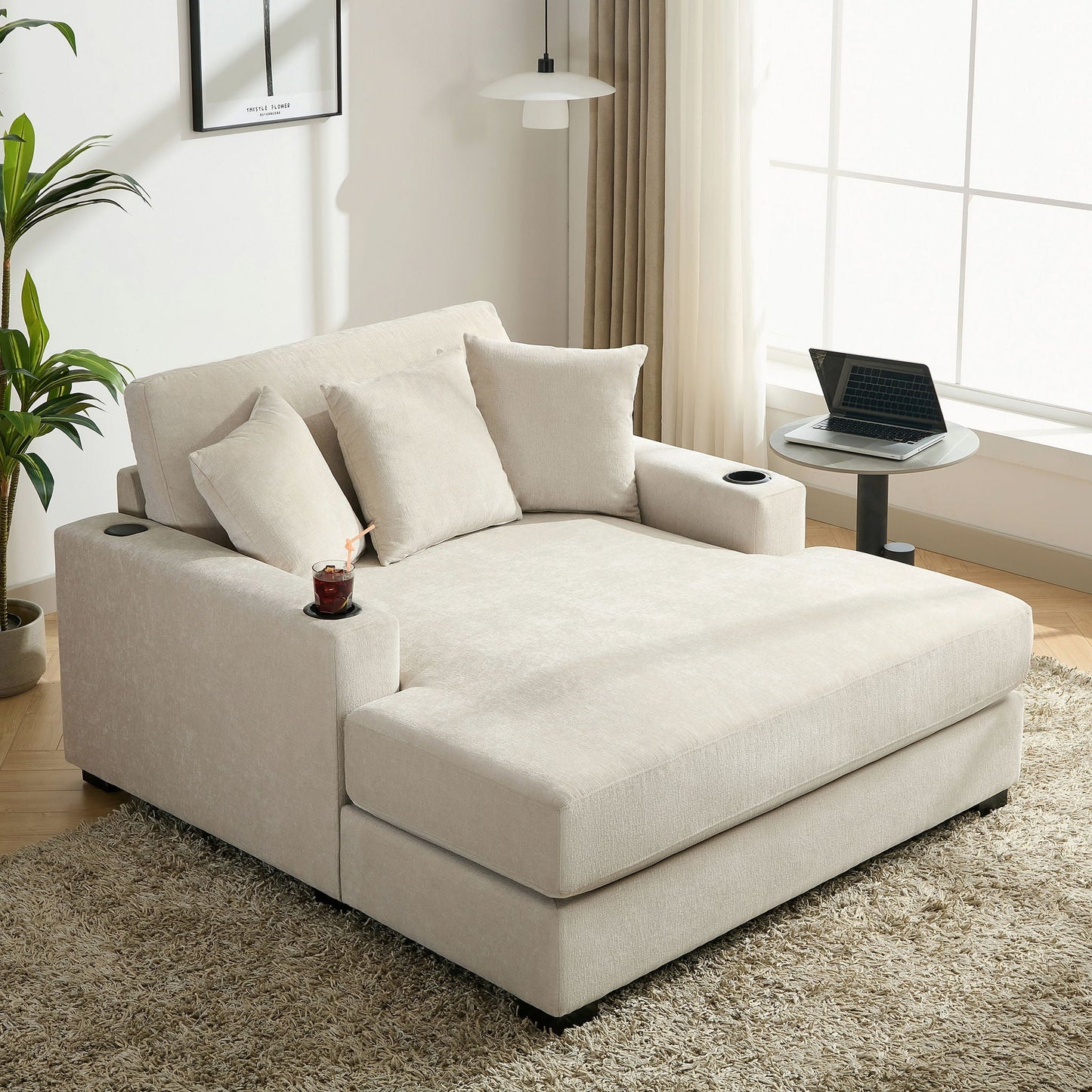 Modern Oversized Chaise Lounger and Pillow