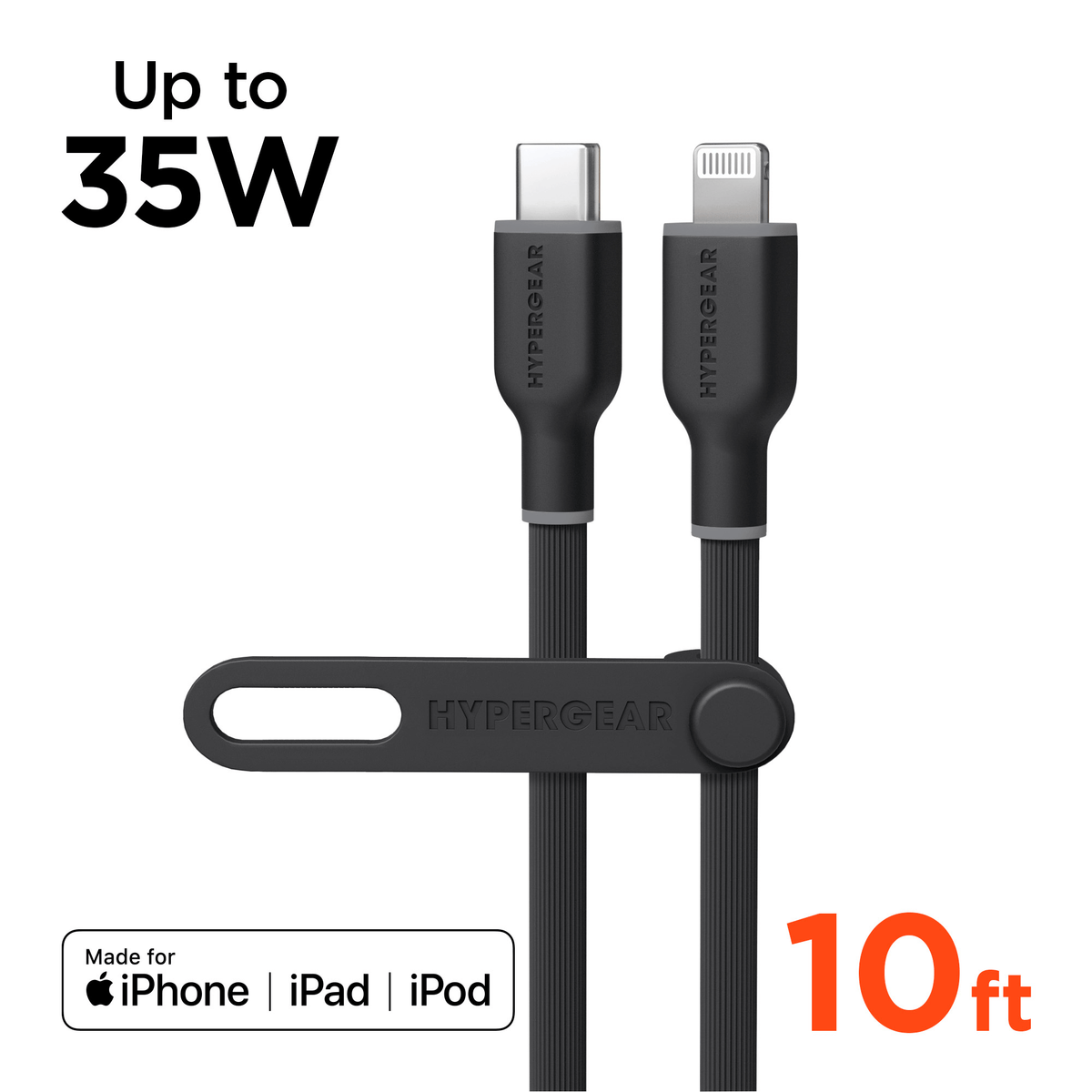 Flexi PRO USB-C to Lightning Cable 10ft, black Hypergear connectors, made for iPhone iPad iPod on Tampa Home & Garden Store