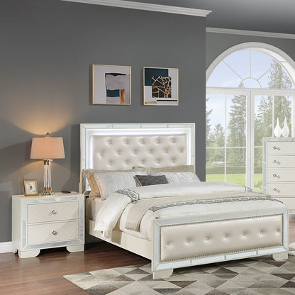 White tufted bed with LED-lit headboard and two mirrored nightstands from HouseOfZazla on Tampa Home & Garden Store