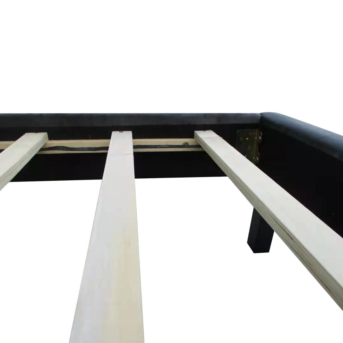 Platform bed frame with black finish and white wood slat support, queen size on Tampa Home & Garden Store