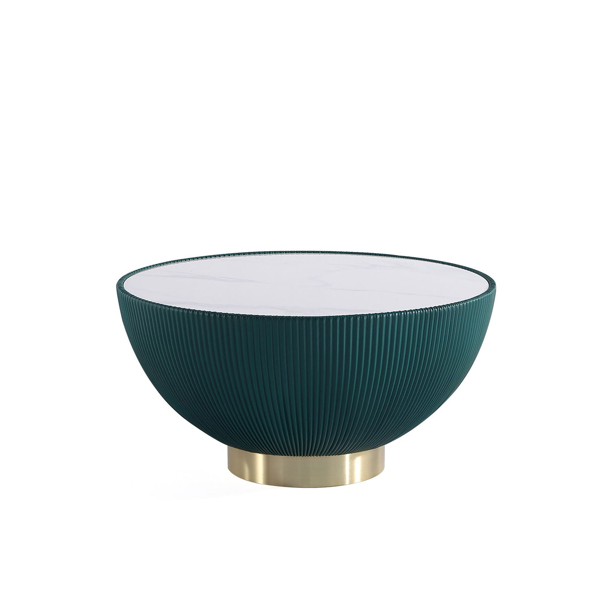 Anderson Coffee Table with sintered stone top, teal ribbed exterior and brass base on Tampa Home & Garden Store