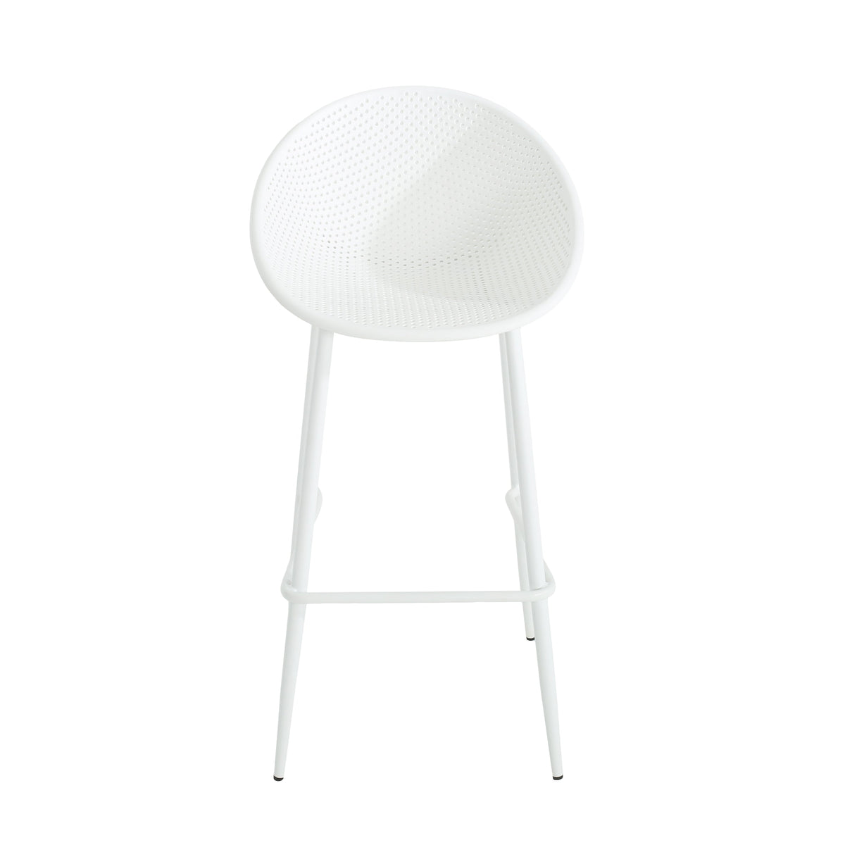 Modern Gable outdoor barstool in white with perforated backrest on Tampa Home & Garden Store