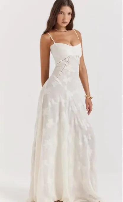 Fashion suspender lace long dress ivory with spaghetti straps, FLIPSTYLEZLLC evening gown on Tampa Home & Garden Store