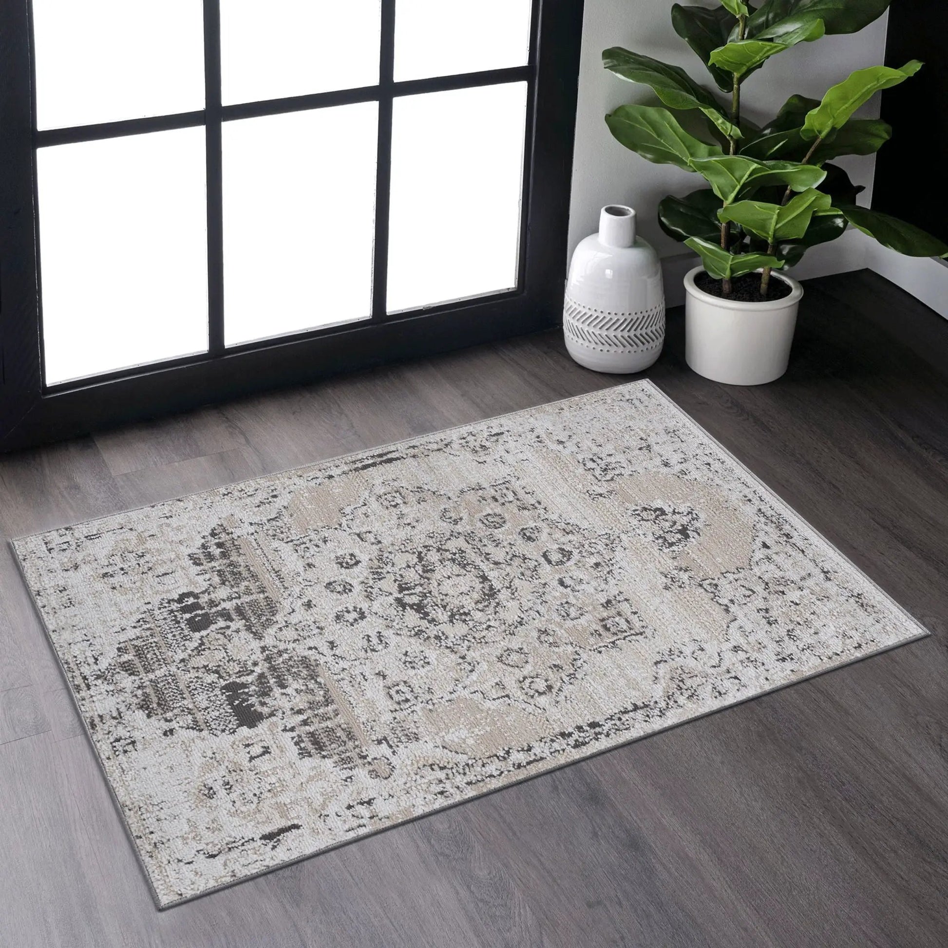 Payas Medallion Rug, beige distressed area rug by Unique Piece Furniture on Tampa Home & Garden Store