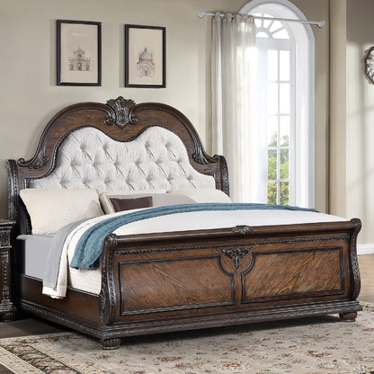 Traditional Style Button Tufted Headboard Sleigh Bed in dark wood by HouseOfZazla on Tampa Home & Garden Store