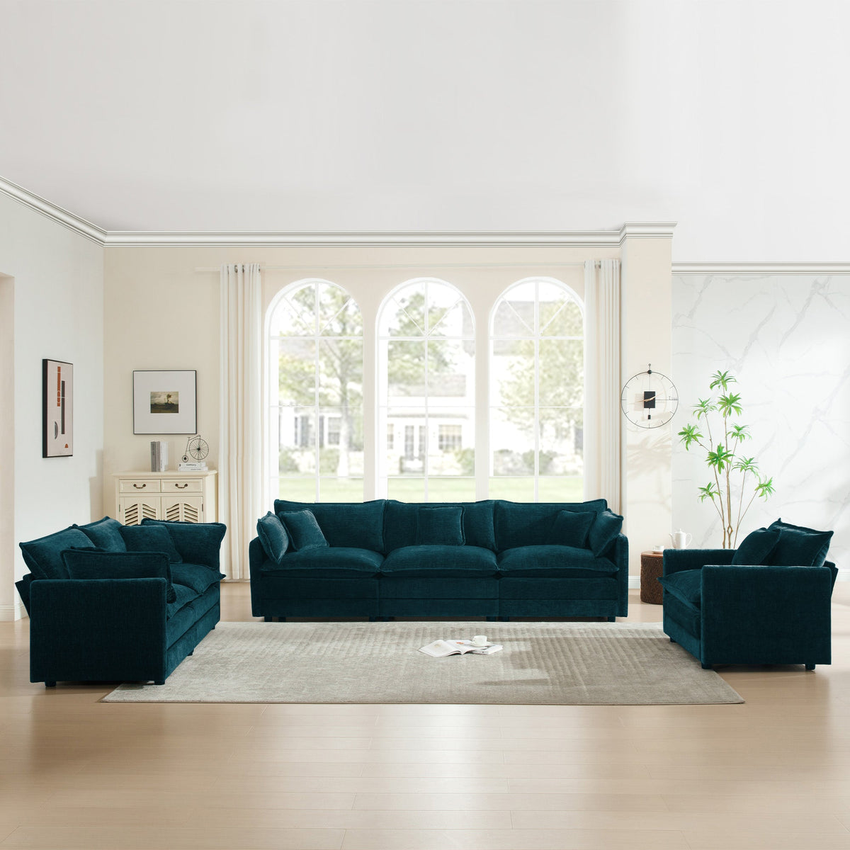 Modern and Comfy Chenille Three Piece Sofa