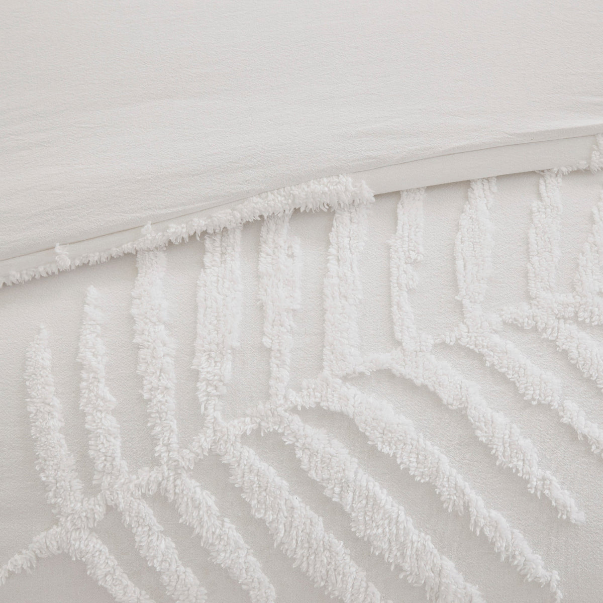 3 Piece Tufted Cotton Chenille Palm Comforter Set Off-White Full/Queen with tassel fringe on Tampa Home & Garden Store