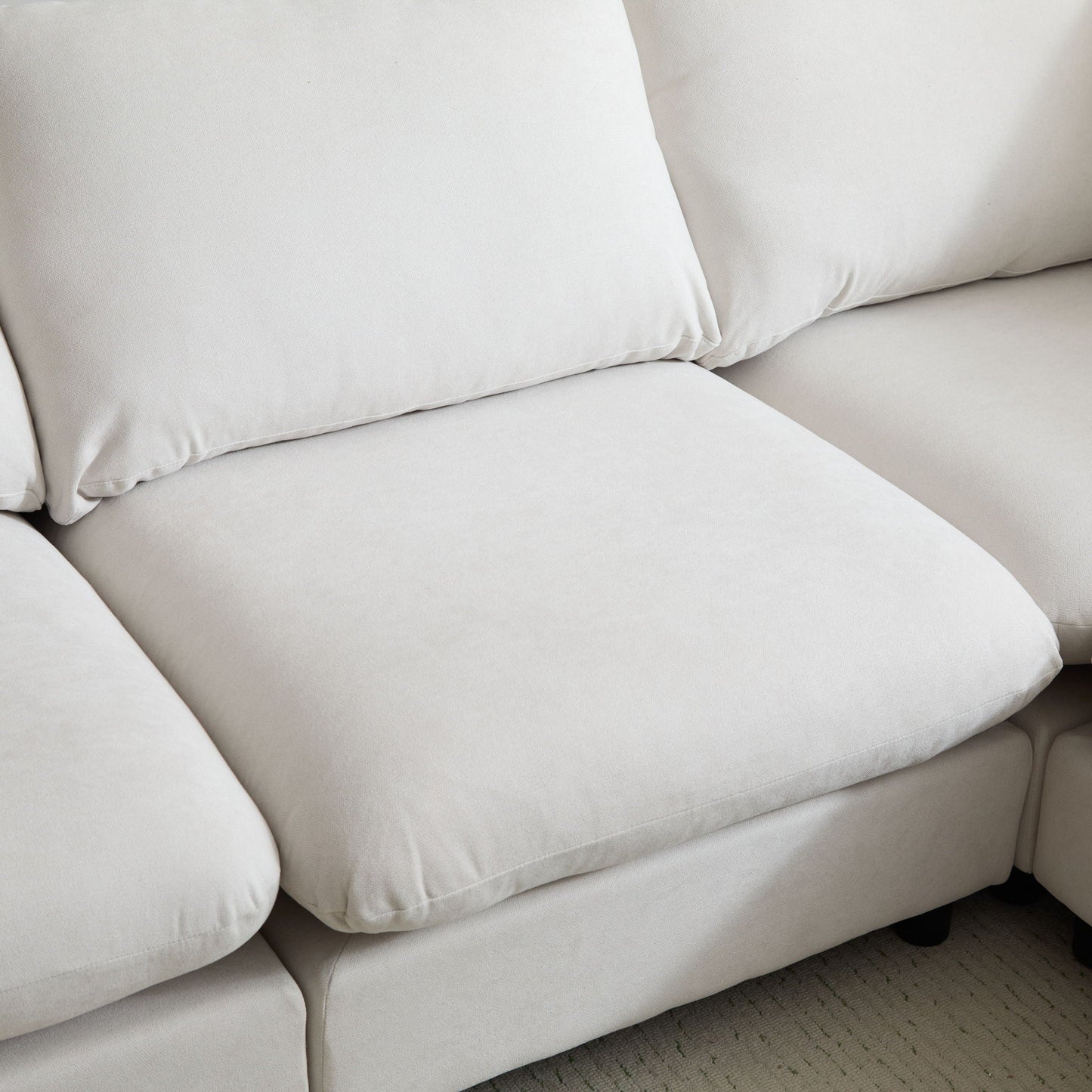 Modular Free Combination Sectional Sofa Couch cushions in light beige fabric closeup on Tampa Home & Garden Store