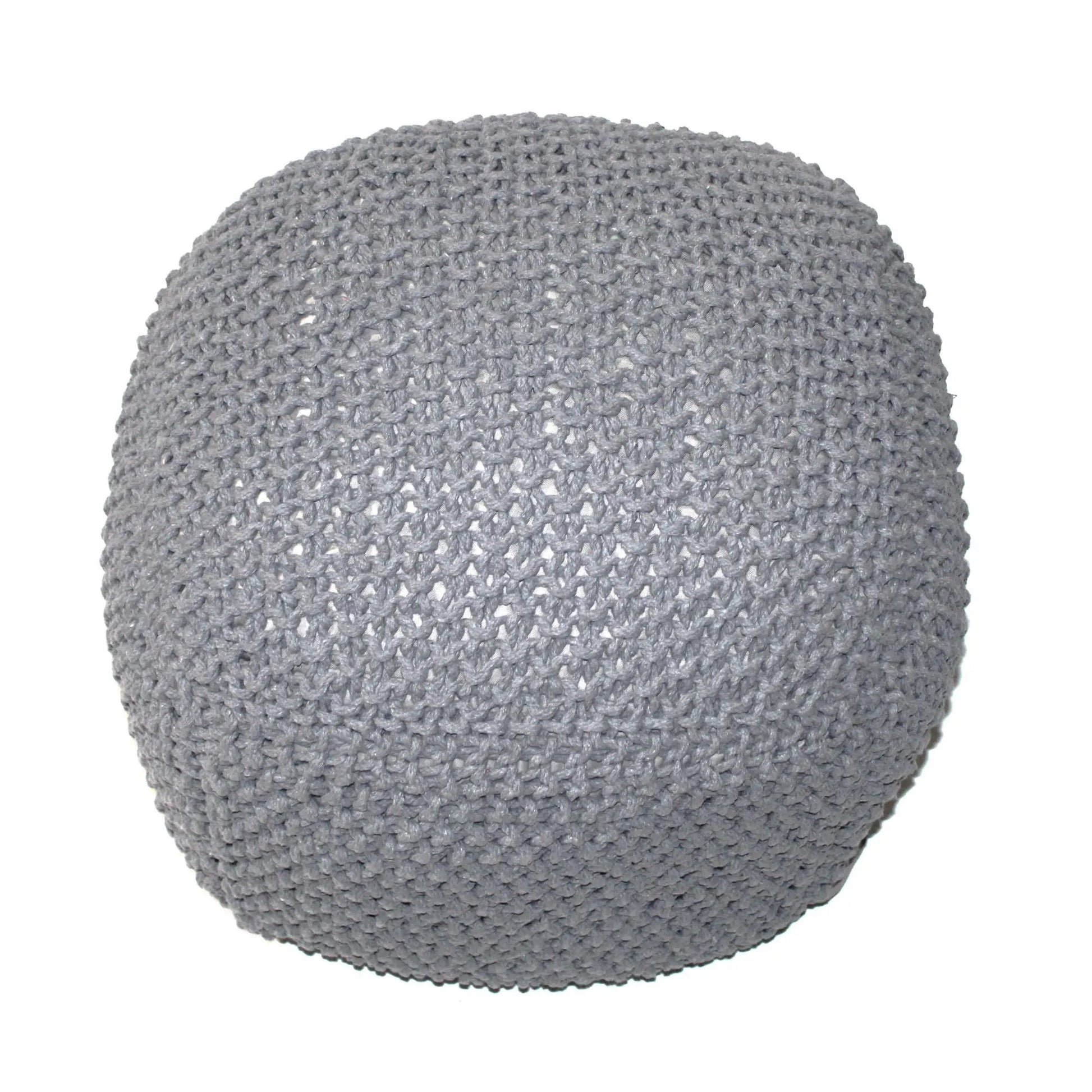 Semi Rounded Pouf, cable knitted in grey, Unique Piece Furniture accent seating on Tampa Home & Garden Store