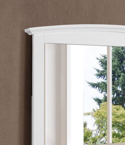 Elegant wall mirror with white wood veneer frame and curved crown molding HouseOfZazla on Tampa Home & Garden Store