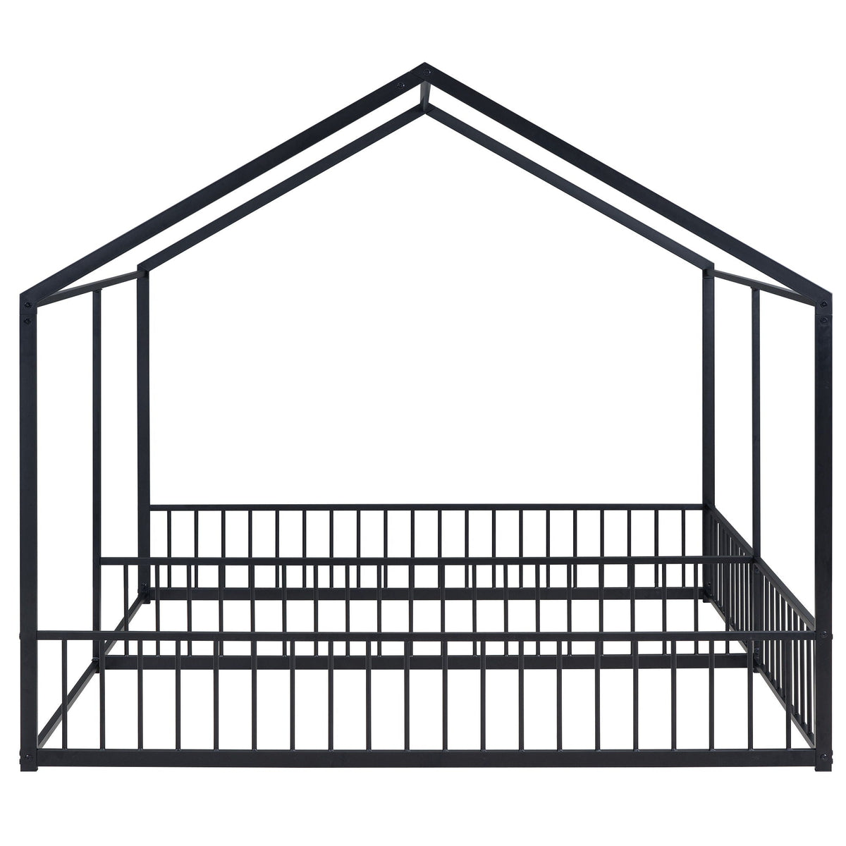 HouseOfZazla black metal platform bed frame with guardrails and a house-shaped roof design on Tampa Home & Garden Store