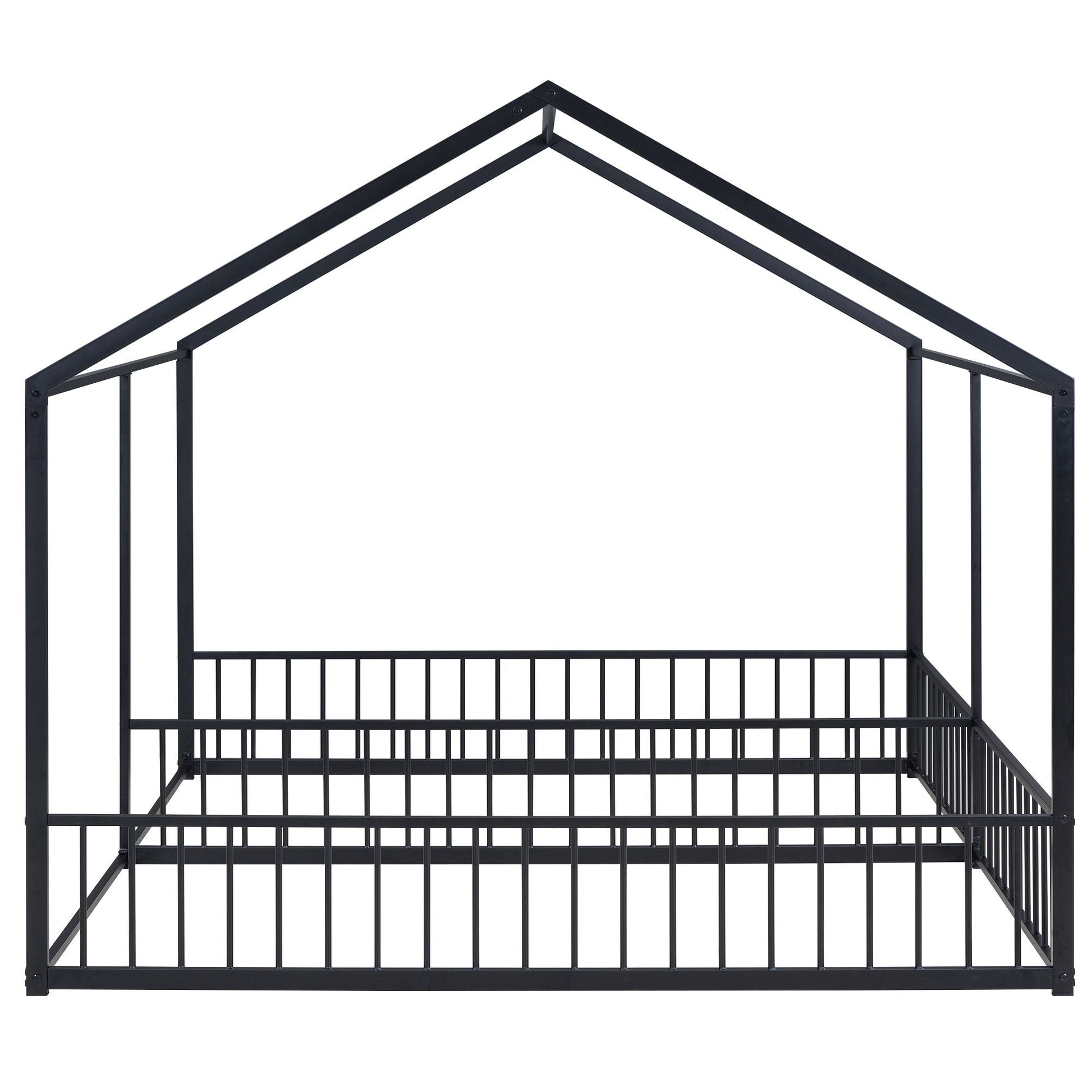 HouseOfZazla black metal platform bed frame with guardrails and a house-shaped roof design on Tampa Home & Garden Store