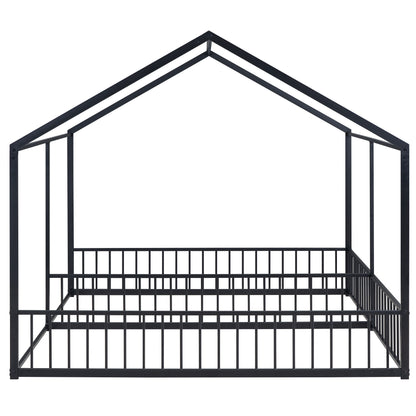 HouseOfZazla black metal platform bed frame with guardrails and a house-shaped roof design on Tampa Home & Garden Store