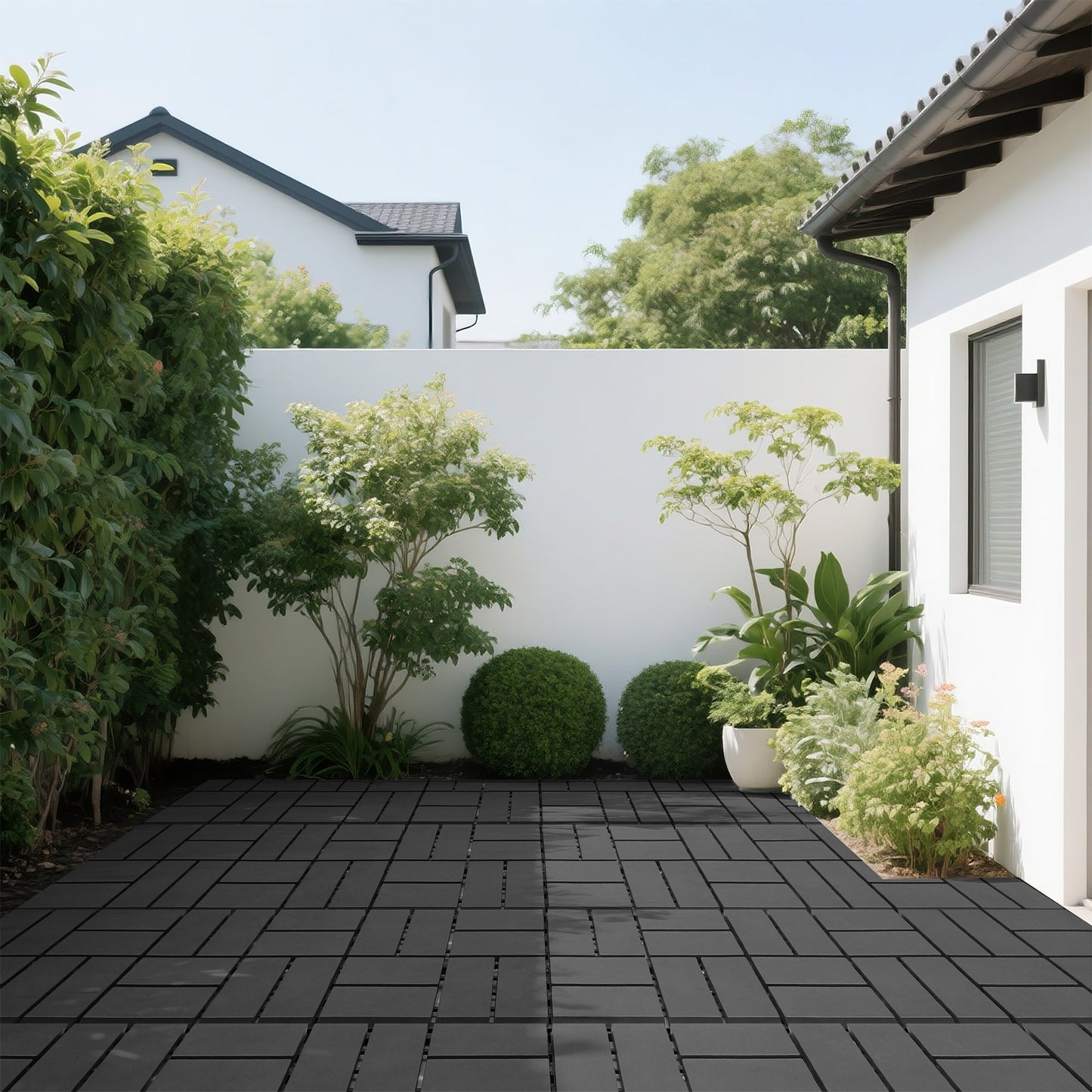 Set of 44 Plastic Interlocking Decking Tiles