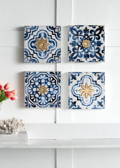 Abstract Wall Decor Accents White and Blue