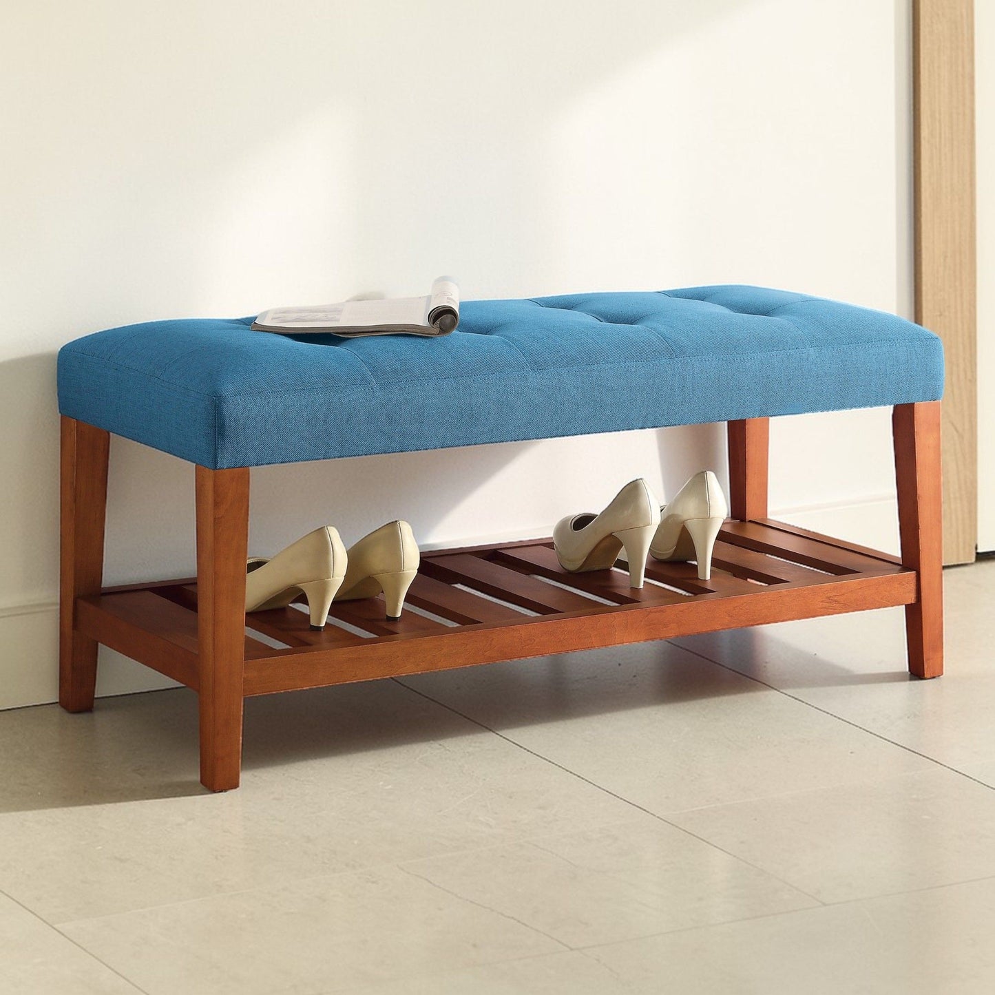 Charla Upholstered Bench with Tufted Fabric Seat