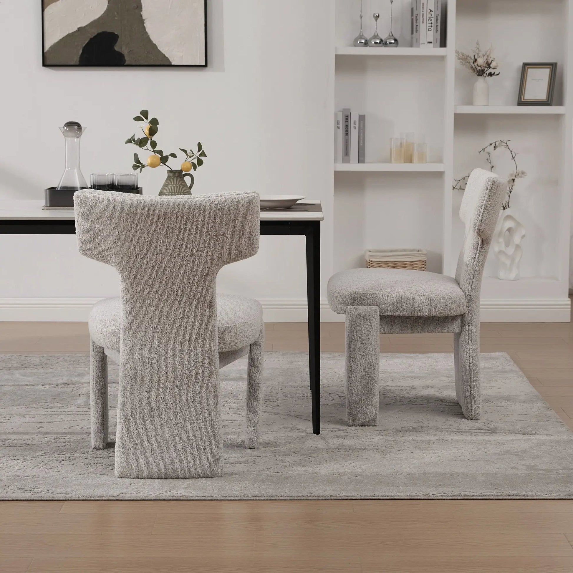 Armless curved-back accent chairs pair in light grey textured fabric by Unique Piece Furniture on Tampa Home & Garden Store