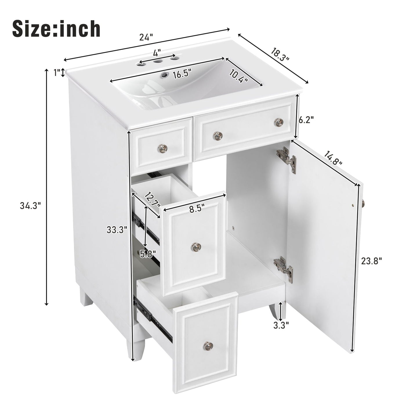 Transitional Bathroom Vanity With Ceramic Sink