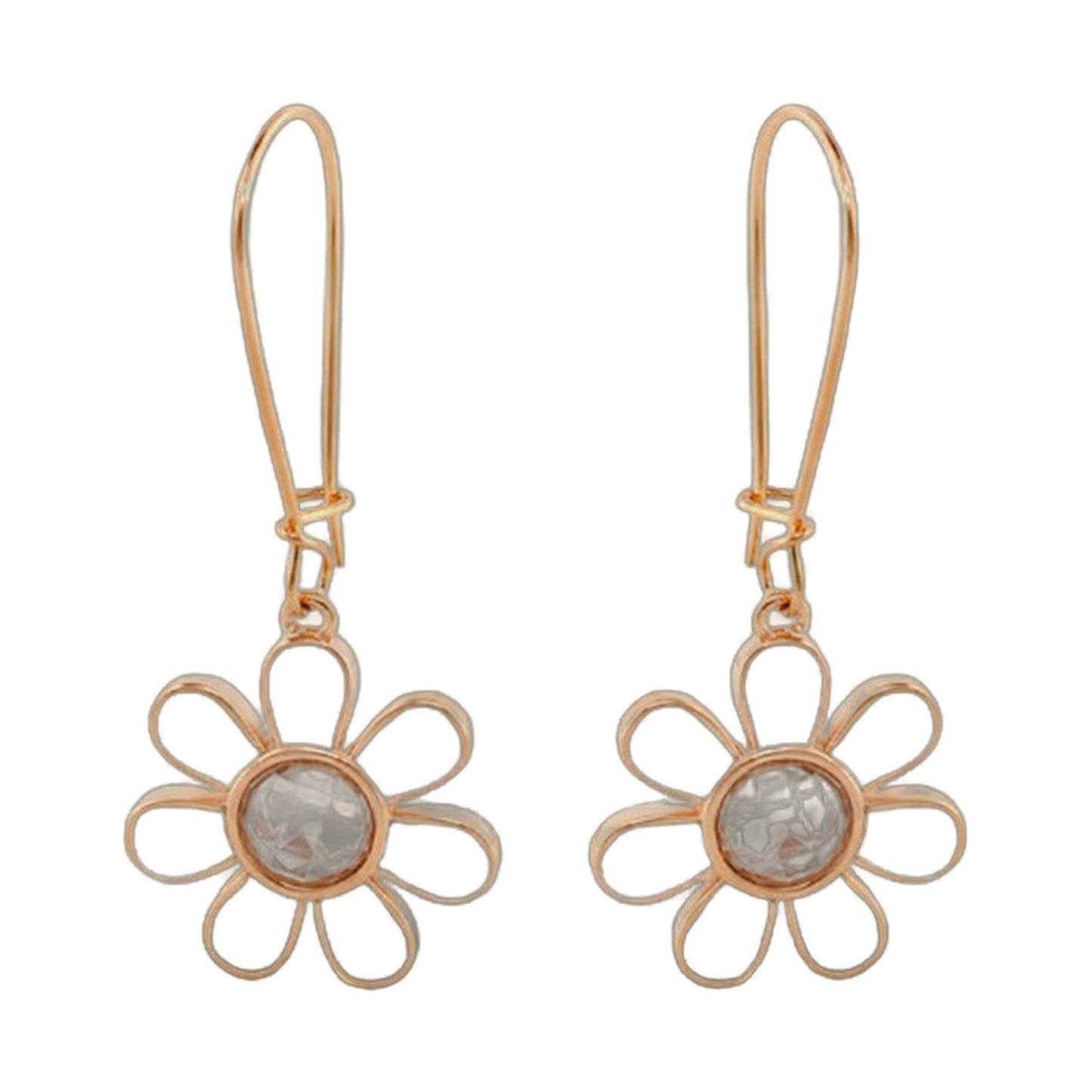 Moon Flower Earrings by Lauren G Adams, rose-gold flower earrings with crystal centers, pair on Tampa Home & Garden Store