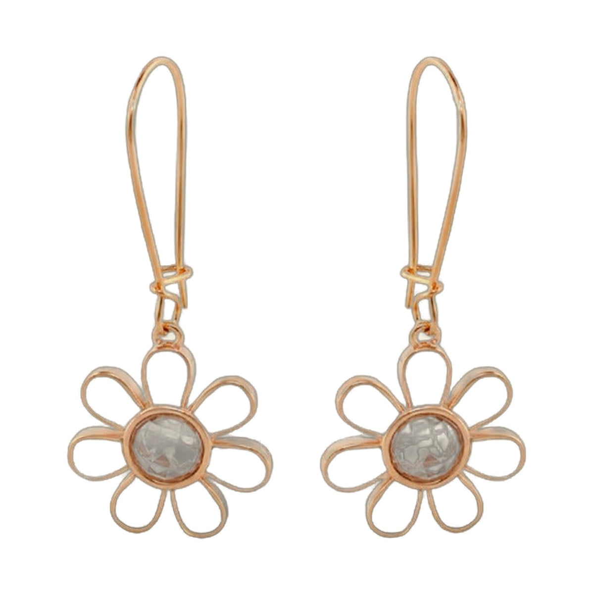 Moon Flower Earrings by Lauren G Adams, rose-gold flower earrings with crystal centers, pair on Tampa Home & Garden Store