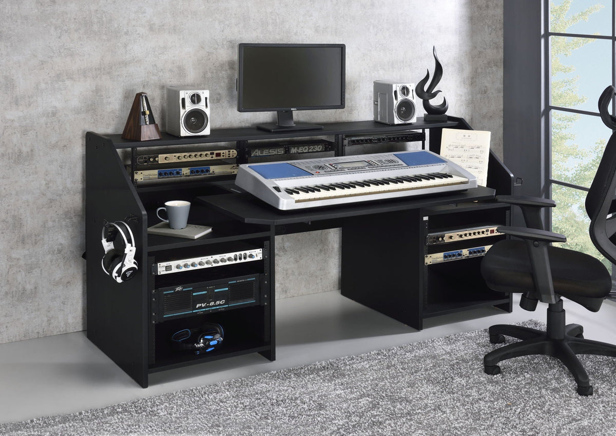 Annette Music Desk with Cable Management in dark brown or black finish, monitor-and-keyboard on Tampa Home & Garden Store