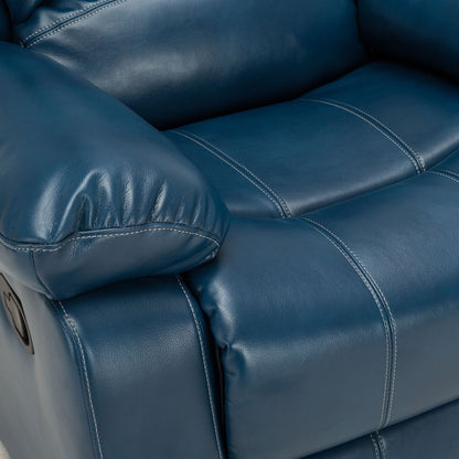 Charlotte glider recliner by HouseOfZazla in blue leather with white contrast stitching on Tampa Home & Garden Store