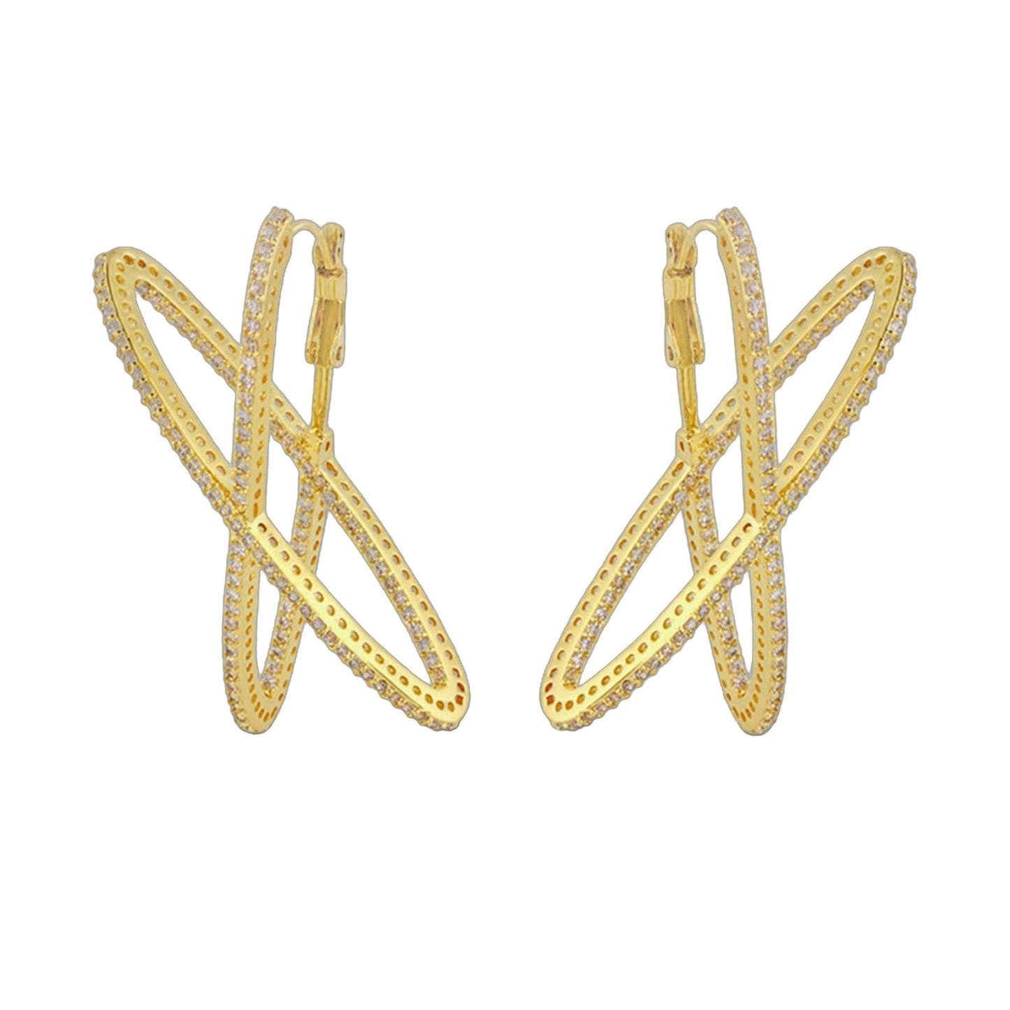 Axis Earrings by Lauren G Adams, gold-tone crystal-embellished hoops with sculpted loops on Tampa Home & Garden Store