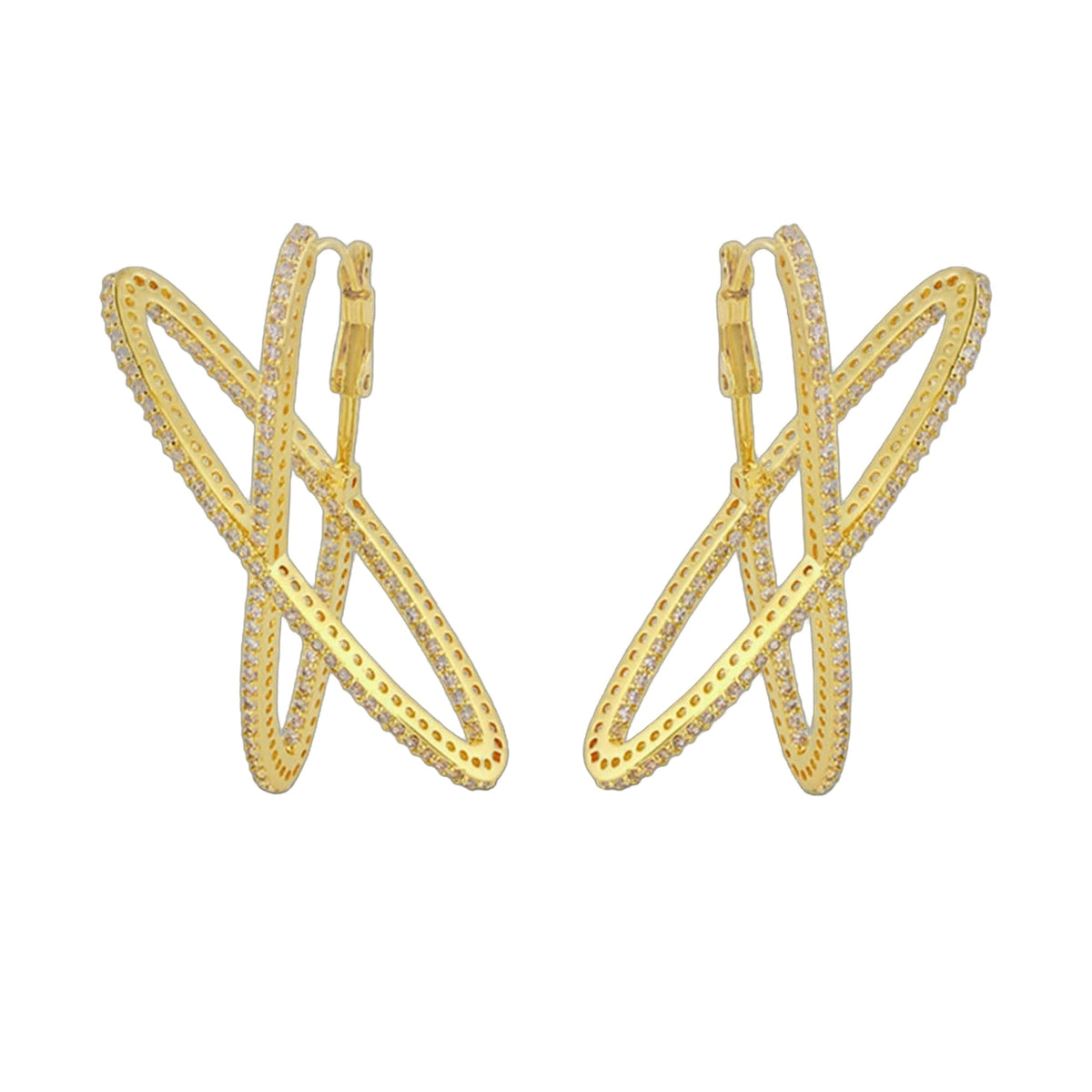 Axis Earrings by Lauren G Adams, gold-tone crystal-embellished hoops with sculpted loops on Tampa Home & Garden Store
