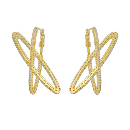 Axis Earrings by Lauren G Adams, gold-tone crystal-embellished hoops with sculpted loops on Tampa Home & Garden Store