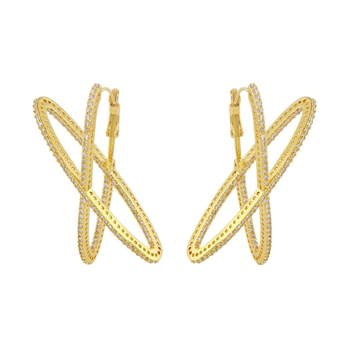 Axis Earrings pair, gold-tone crisscross hoops with pavé crystals by Lauren G Adams on Tampa Home & Garden Store