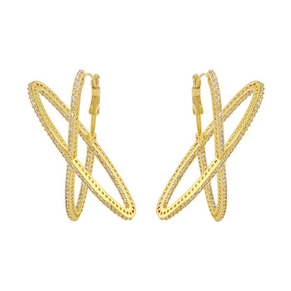 Axis Earrings pair, gold-tone crisscross hoops with pavé crystals by Lauren G Adams on Tampa Home & Garden Store