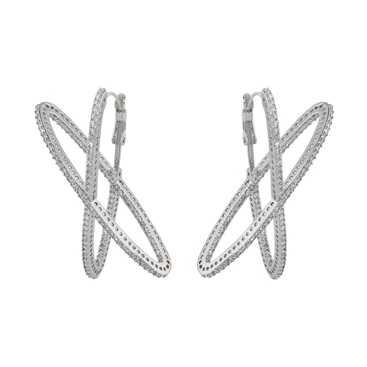 Axis Earrings pair by Lauren G Adams, silver crisscross pavé crystal hoops on Tampa Home & Garden Store