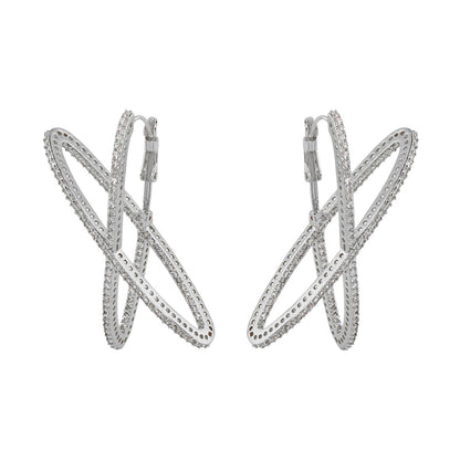 Axis Earrings pair by Lauren G Adams, silver crisscross pavé crystal hoops on Tampa Home & Garden Store