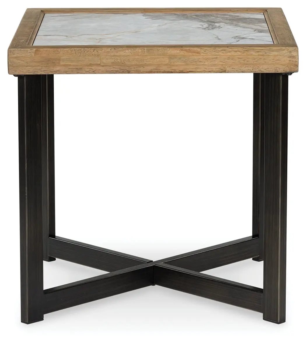 Montia square end table multi by Unique Piece Furniture with marble-inlay top and black X-base legs on Tampa Home & Garden Store