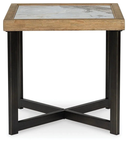Montia square end table multi by Unique Piece Furniture with marble-inlay top and black X-base legs on Tampa Home & Garden Store