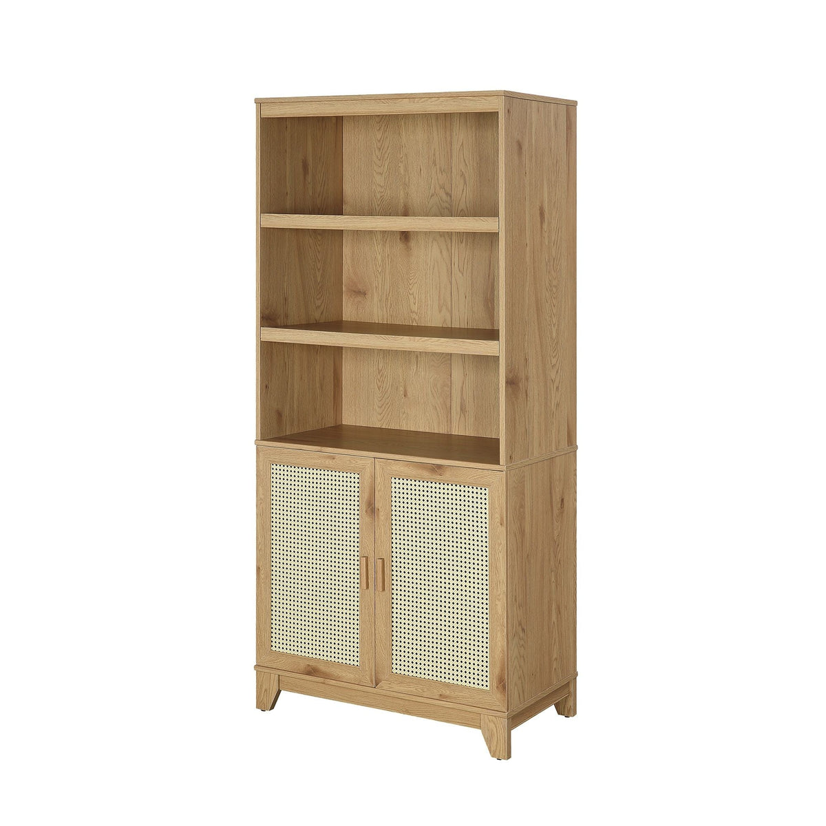 Sheridan Bookcase Cabinet with Modern Cane, light brown wood, 7 shelves by HouseOfZazla on Tampa Home & Garden Store