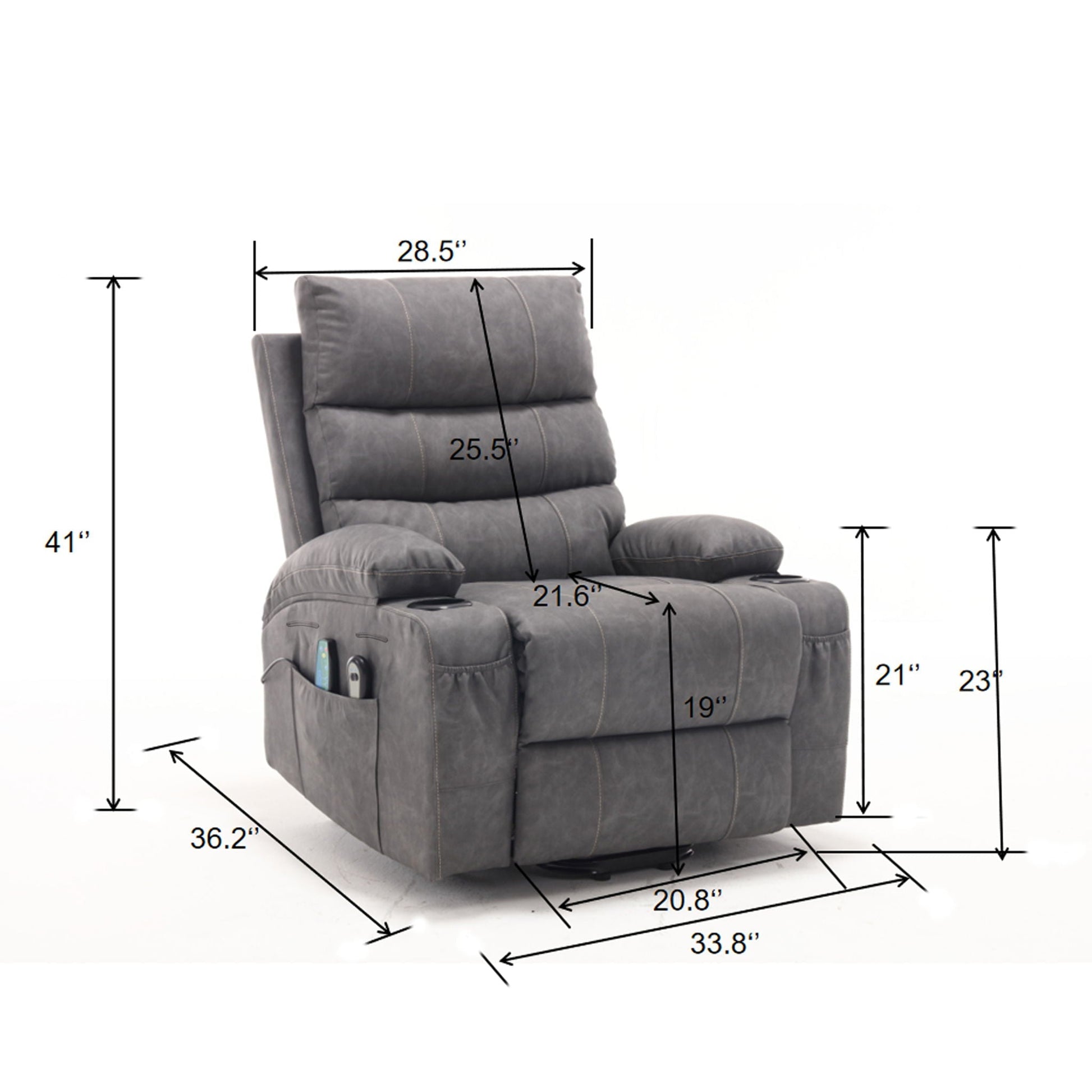 Large gray HouseOfZazla lift recliner chair with massage and heat, power lift, side pockets on Tampa Home & Garden Store