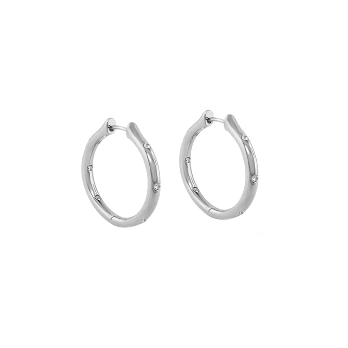 Socialite Earring by Lauren G Adams, two silver-tone hoop earrings with crystal accents on Tampa Home & Garden Store