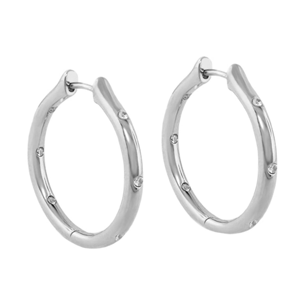 Socialite Earring pair silver-tone hoop with crystal accents by Lauren G Adams, hoop earrings on Tampa Home & Garden Store