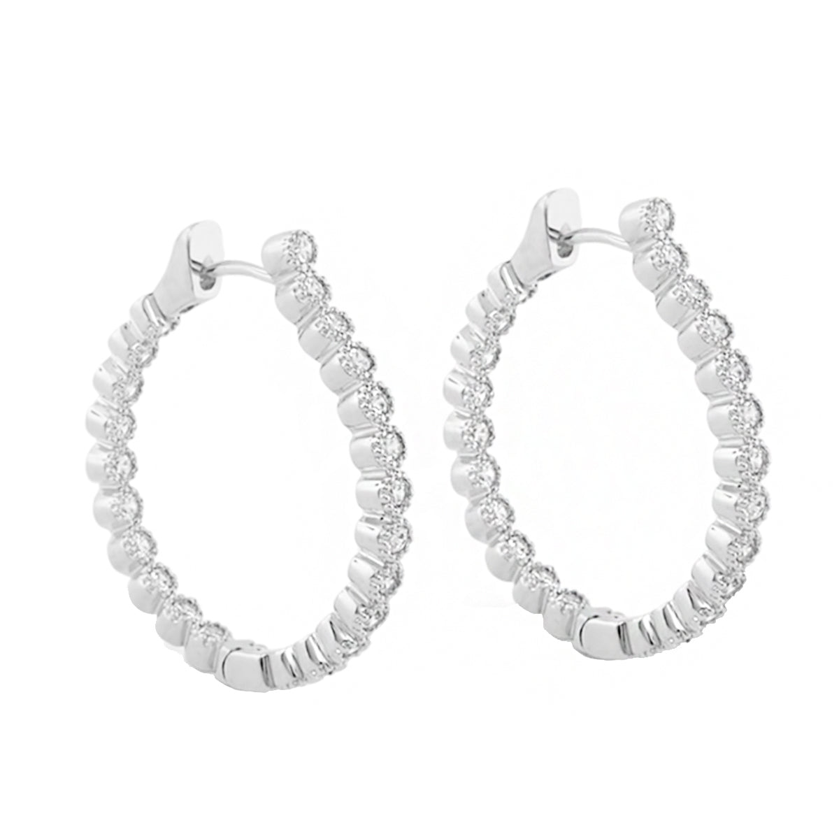 Socialite Earring pair of silver hoop earrings lined with pave diamonds on Tampa Home & Garden Store